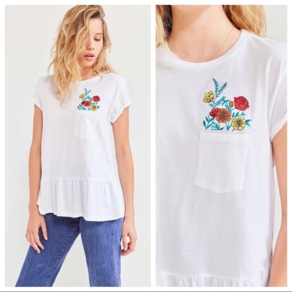 Urban Outfitters White Flowy Shirt with Flower